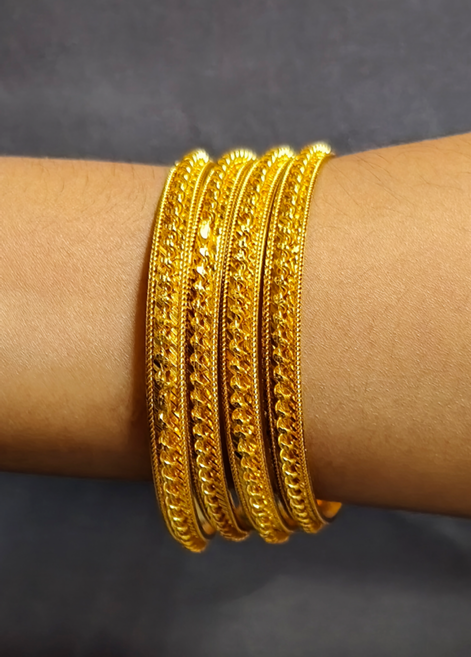 Antique Handcrafted Designer Gold Polish Bangles - Image 2