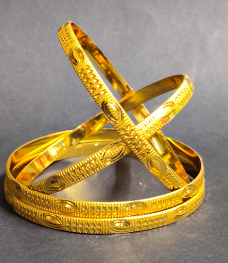Traditional Oval Engraved Gold Polish Bangles