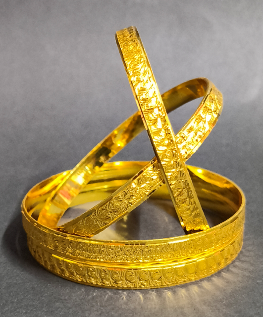 Royal Floral Engraved Gold Polish Bangles