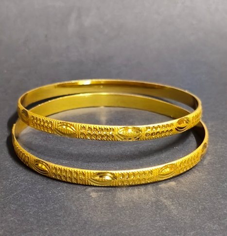 Traditional Oval Engraved Gold Polish Bangles - Image 3