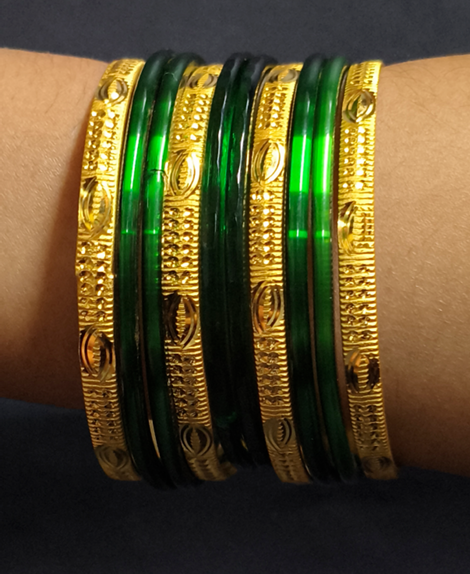 Traditional Oval Engraved Gold Polish Bangles - Image 4