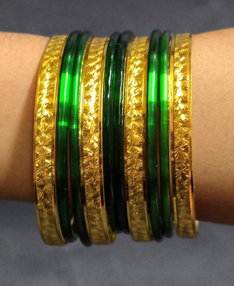 Royal Floral Engraved Gold Polish Bangles - Image 2