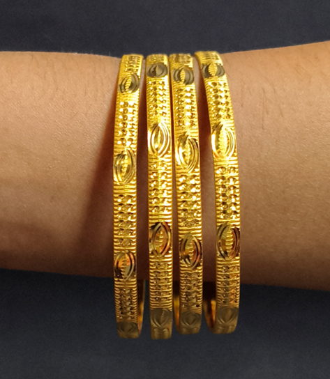 Traditional Oval Engraved Gold Polish Bangles - Image 5